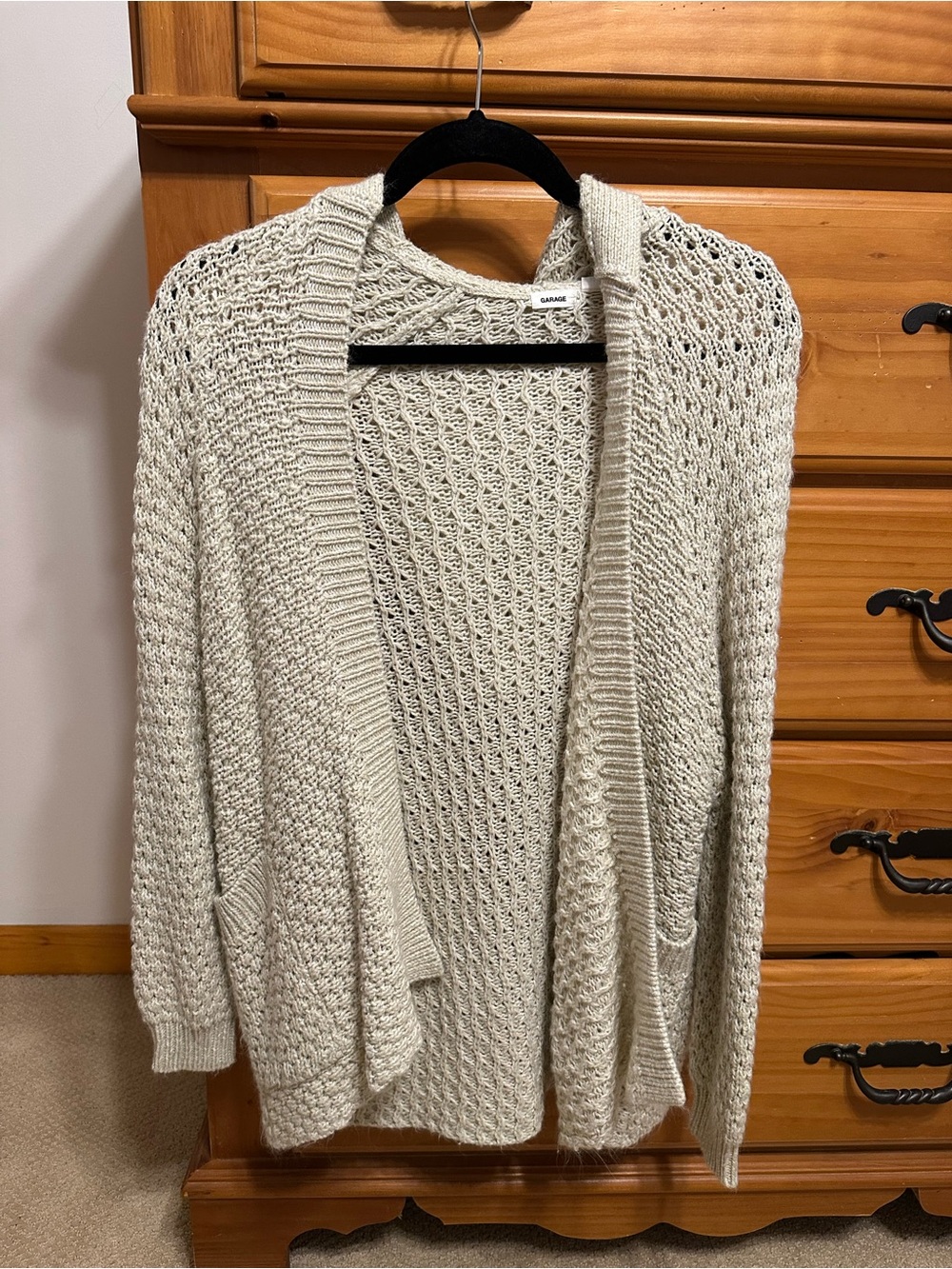 Garage Cream Open-Front Knit Cardigan